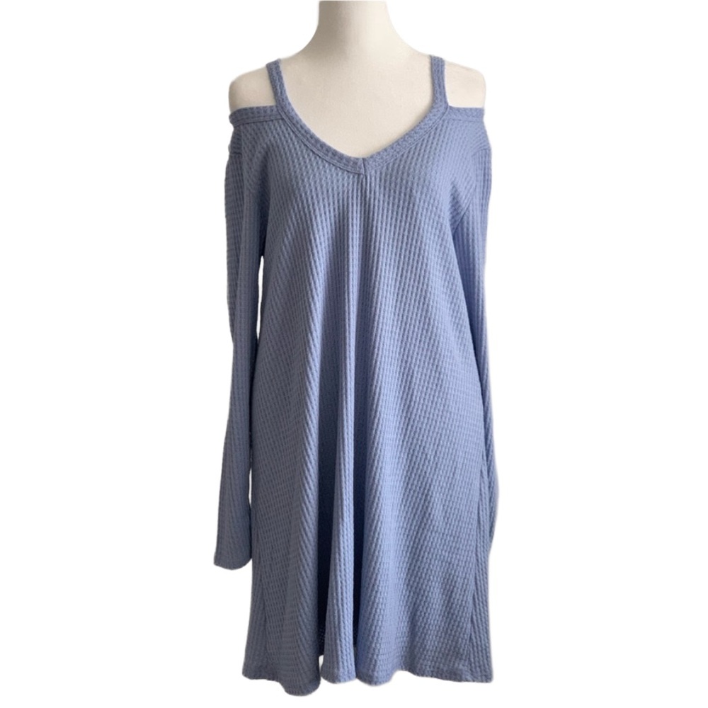 ALYA Women’s Blue Cold Shoulder Waffle-weave Long Sleeve Midi Dress Size: Small